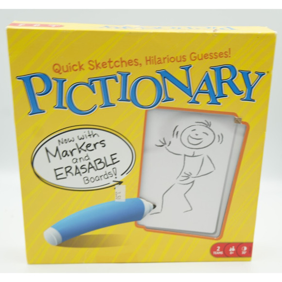 Pictionary Board Game with Markers and Erasable Boards Funny Quick Sketches - Picture 1 of 3